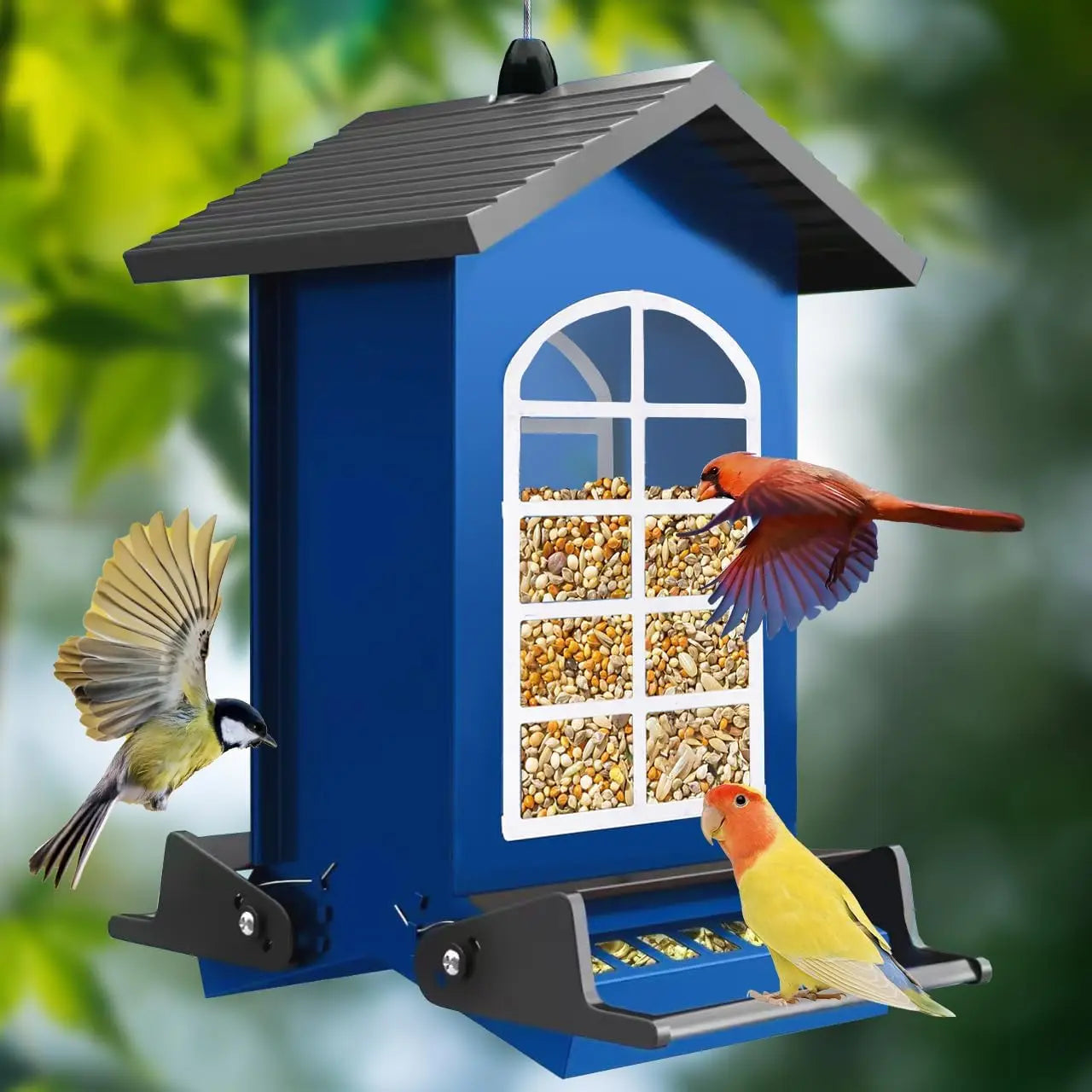 Squirrel Proof Metal Hanging Bird Feeder With Weight-Activated Perches