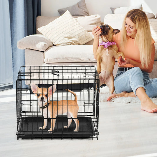 JHK Folding Metal Dog Cage With Leak Proof Pan Kennel Indoor Outdoor