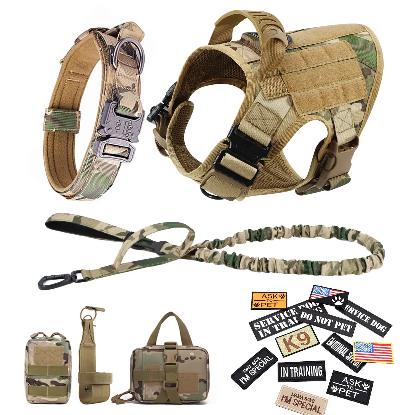 Military Style Malinois Training Dog Harness Vest Set With Patches