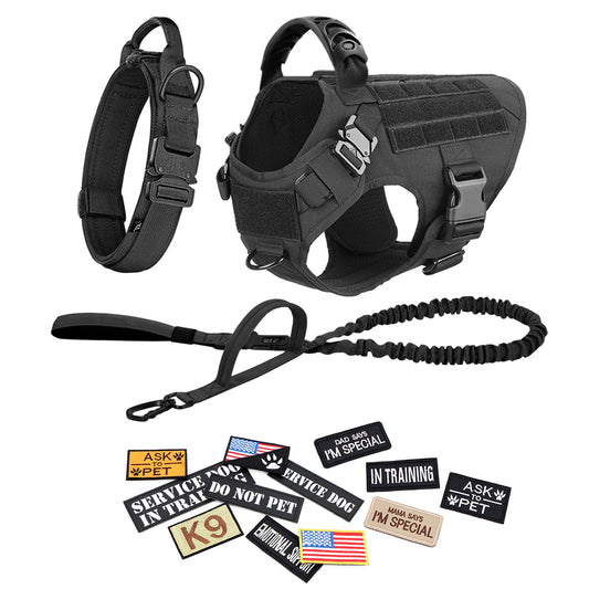 PETRAVEL Tactical Dog Harness Vest Leash Collar Patches Set