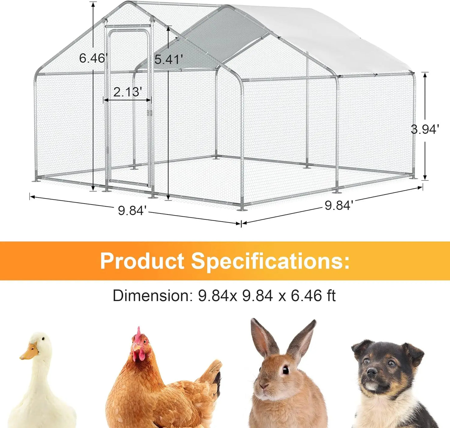 Chicken Coop With Walk In Metal Run Waterproof Cover