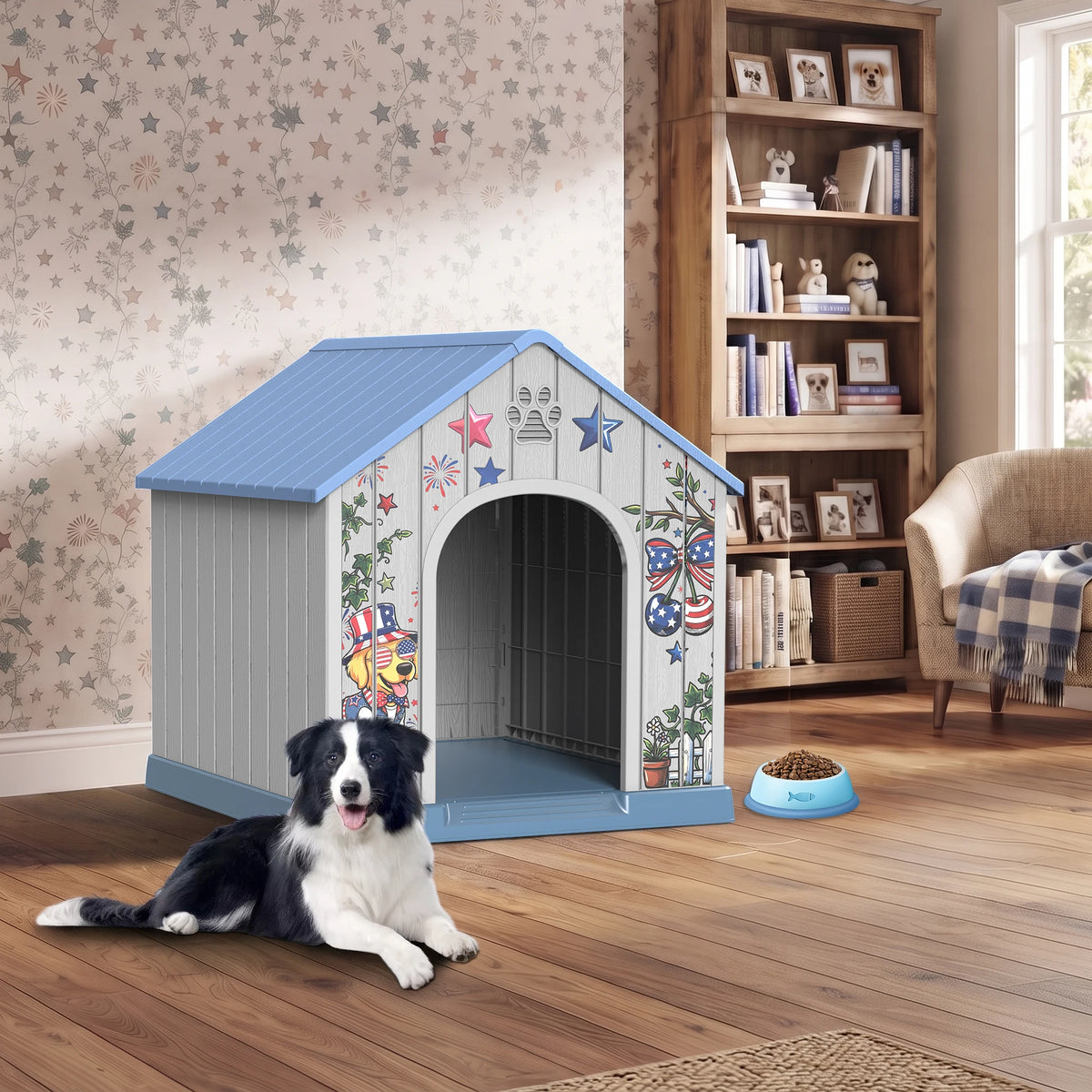 Weatherproof Plastic Outdoor Dog House With Printed Entry Door