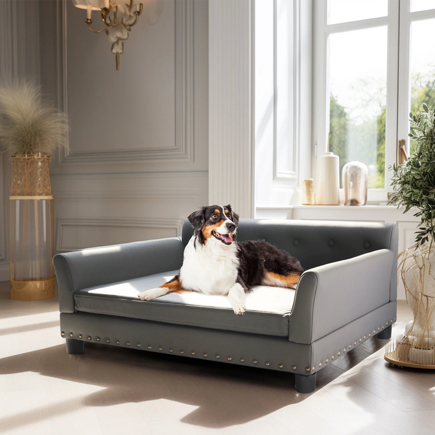 BINGOPAW Elevated Dog Bed Sofa Mat Microfiber Leather Cushioned