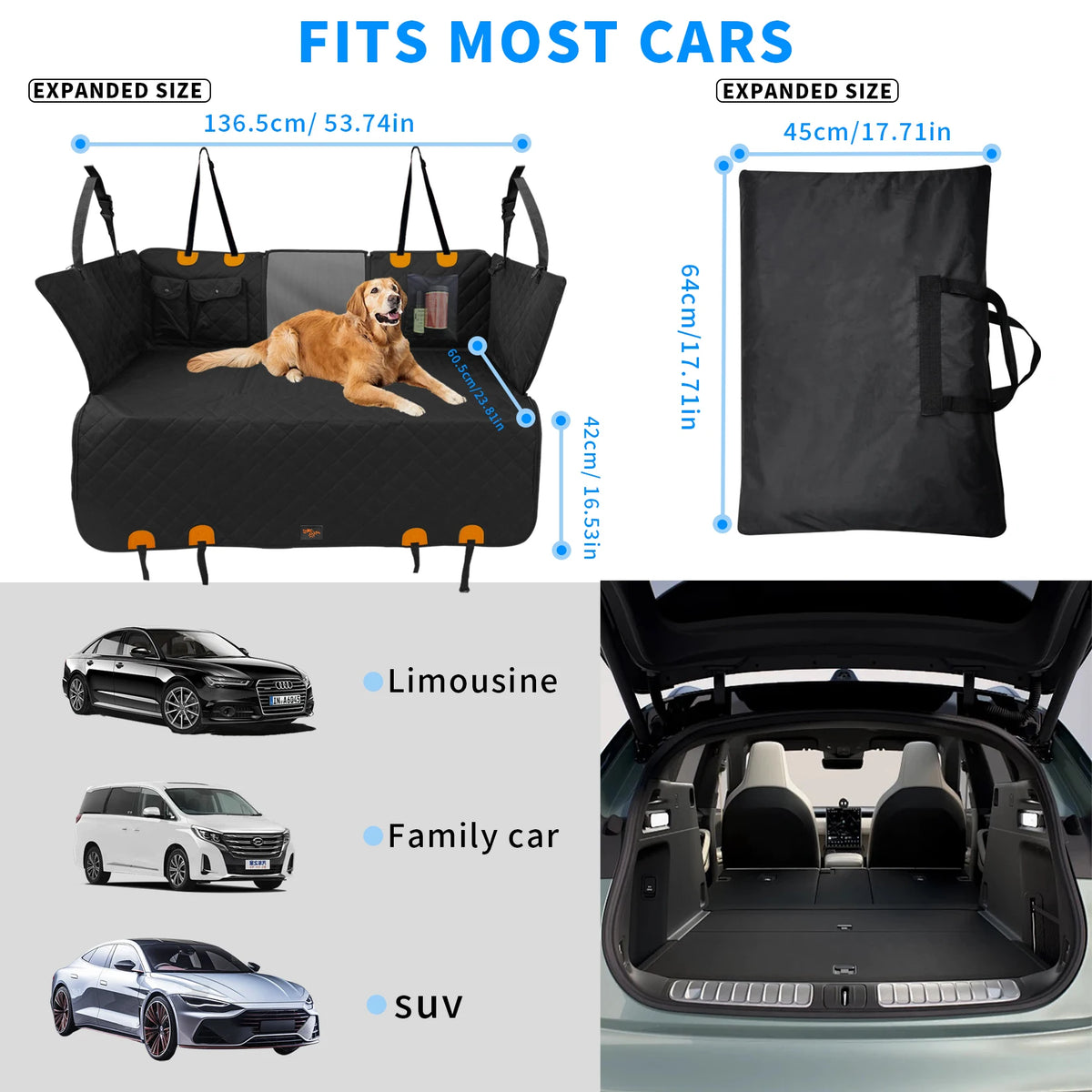 Borwart Waterproof Dog Back Seat Extender And Travel Hammock Cover