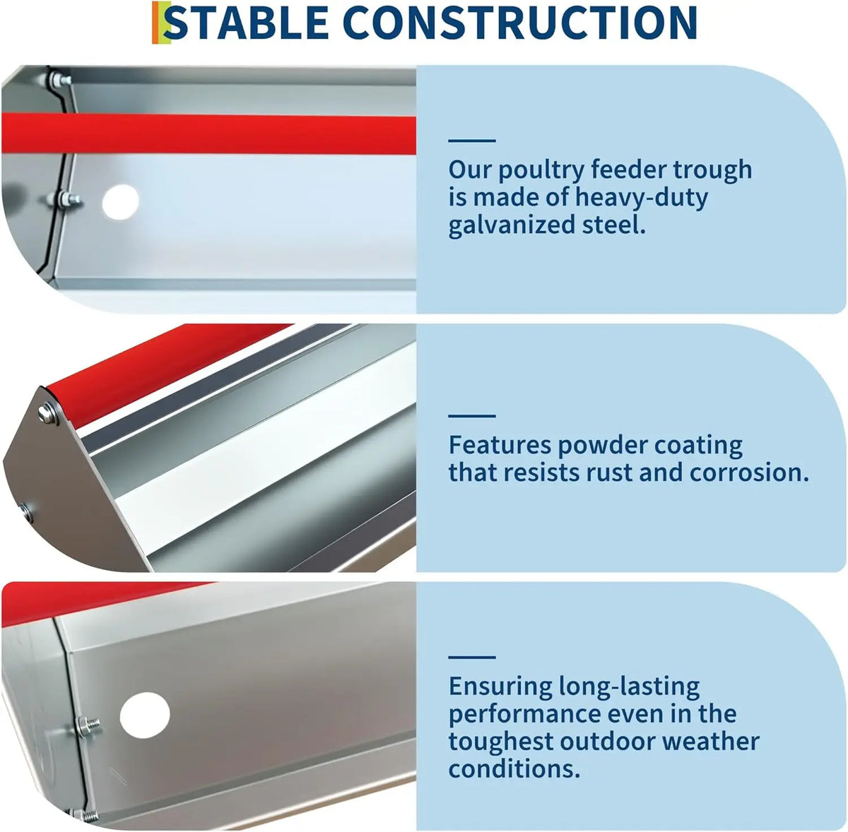 HiMISS Galvanized Steel Chicken Feeder Trough With Drainage