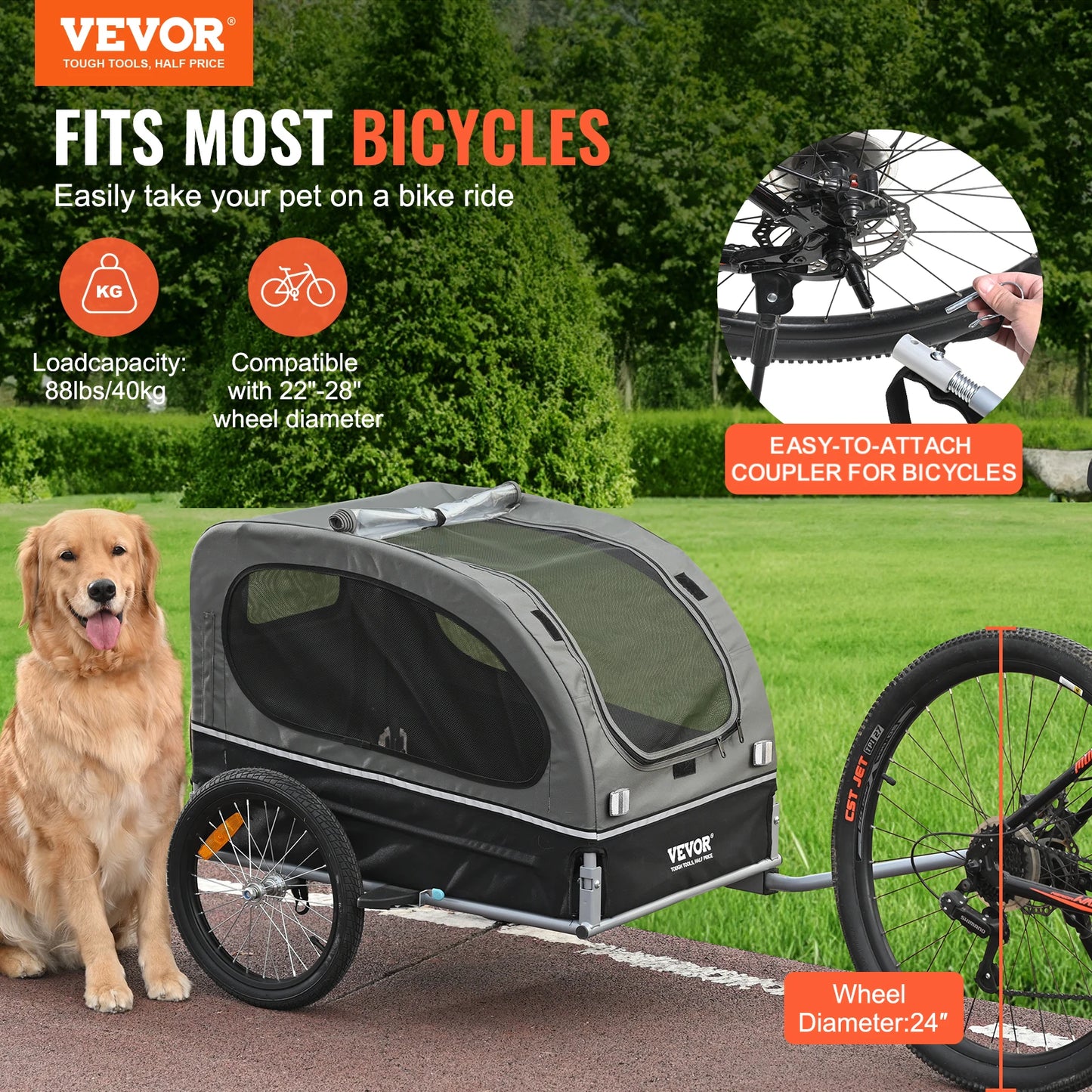 SucceBuy Dog Bike Trailer 88 Lb Capacity Foldable Pet Cart With Wheels