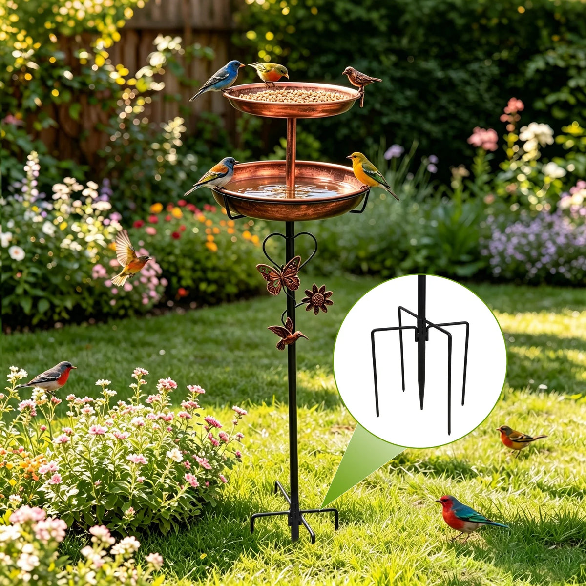 Sturdy Two Tier Metal Bird Bath For Garden Outdoor Decor