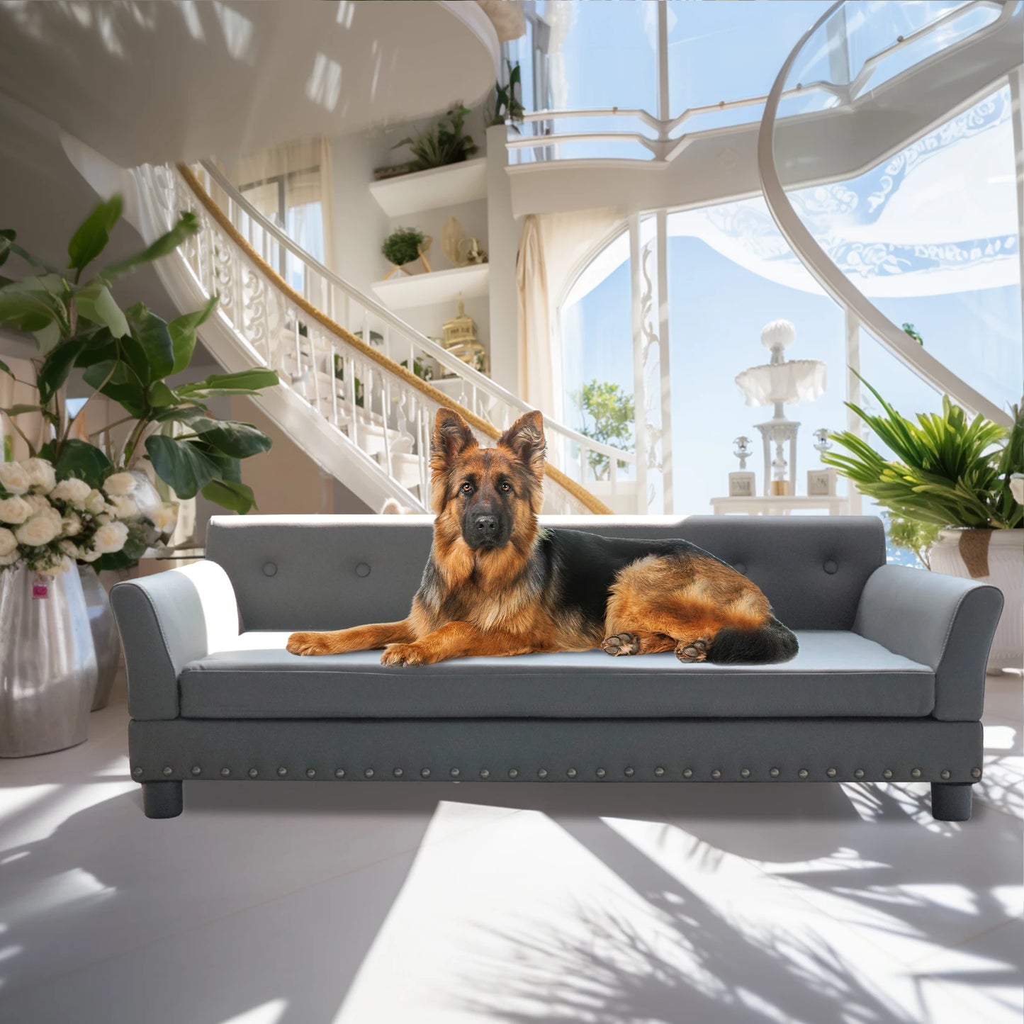 BINGOPAW Leather Rectangle Elevated Dog Bed Durable Modern Sofa