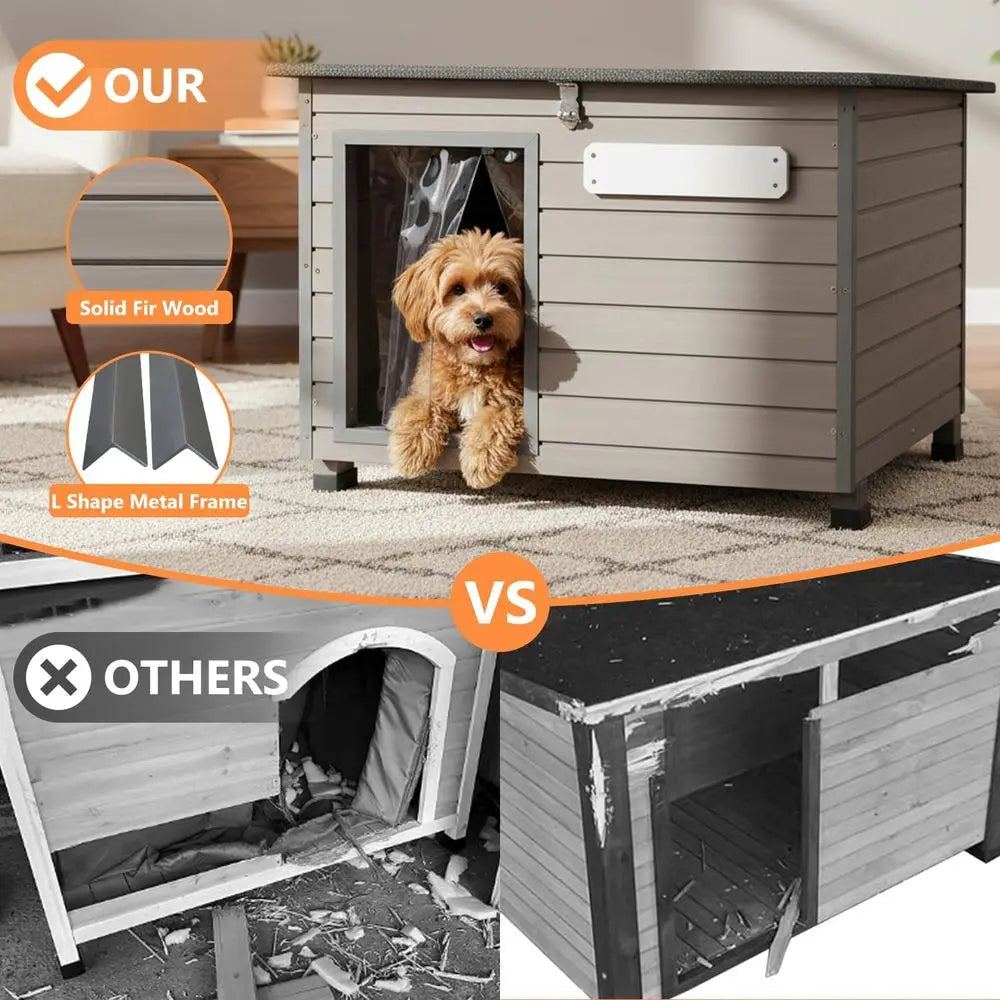Premium Solid Wood Dog House With Weather Resistant Cover