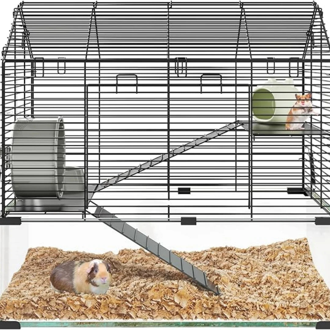 HiMISS 3 Tier Hamster Enclosure Metal And Glass Cage For Small Animals