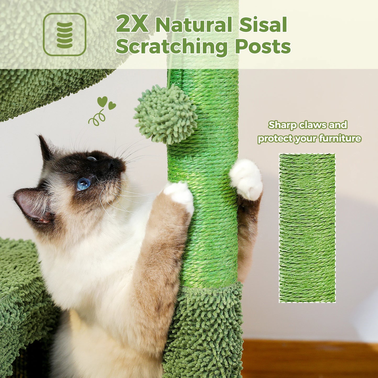 PEQULTICN Cactus Cat Tree With Condo And Hammock Dangling Ball