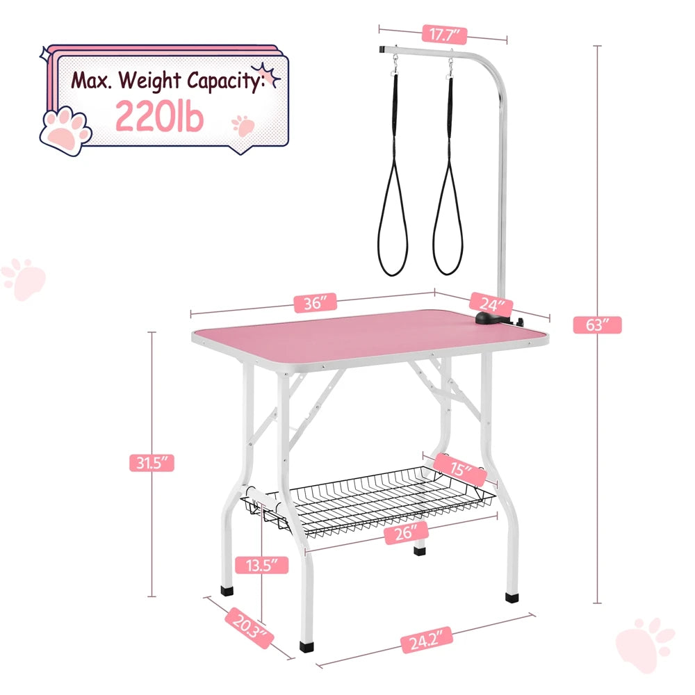 Costoffs Foldable Dog Grooming Table With Arm And Mesh Tray