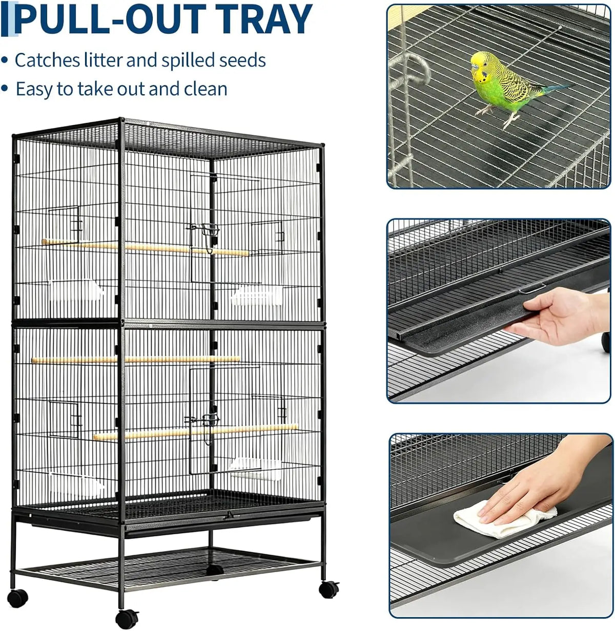 HiMISS Bird Cage With Rolling Base And Feed Bowls