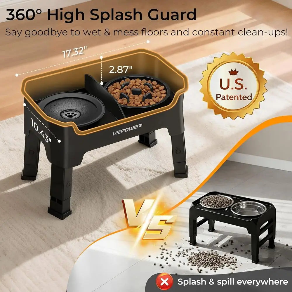 Elevated Adjustable Dog Bowls With No Spill And Slow Feeder