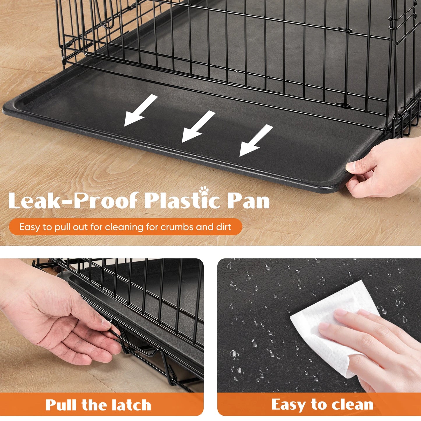 JHK Folding Metal Wire Dog Cage With Leak Proof Pan