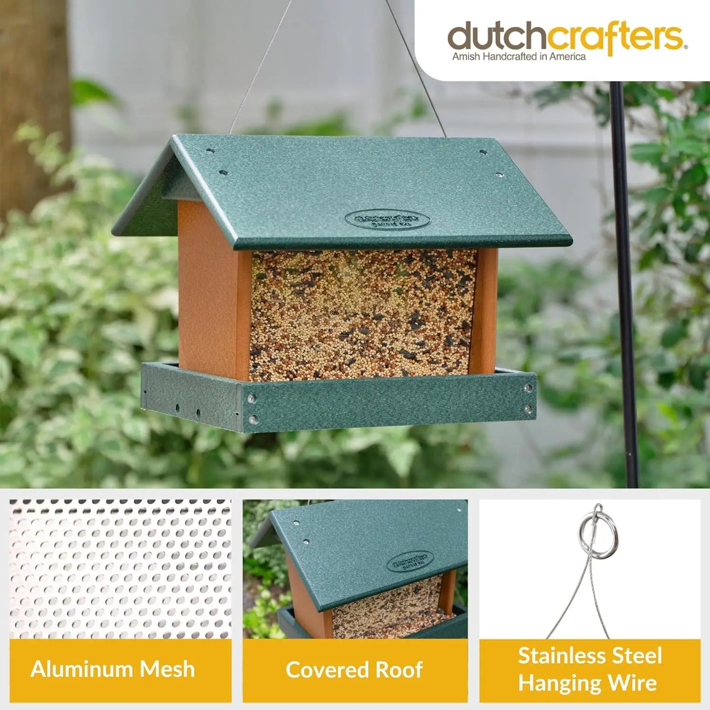 Large Hanging Hopper Bird Feeder Made In USA Recycled Plastic