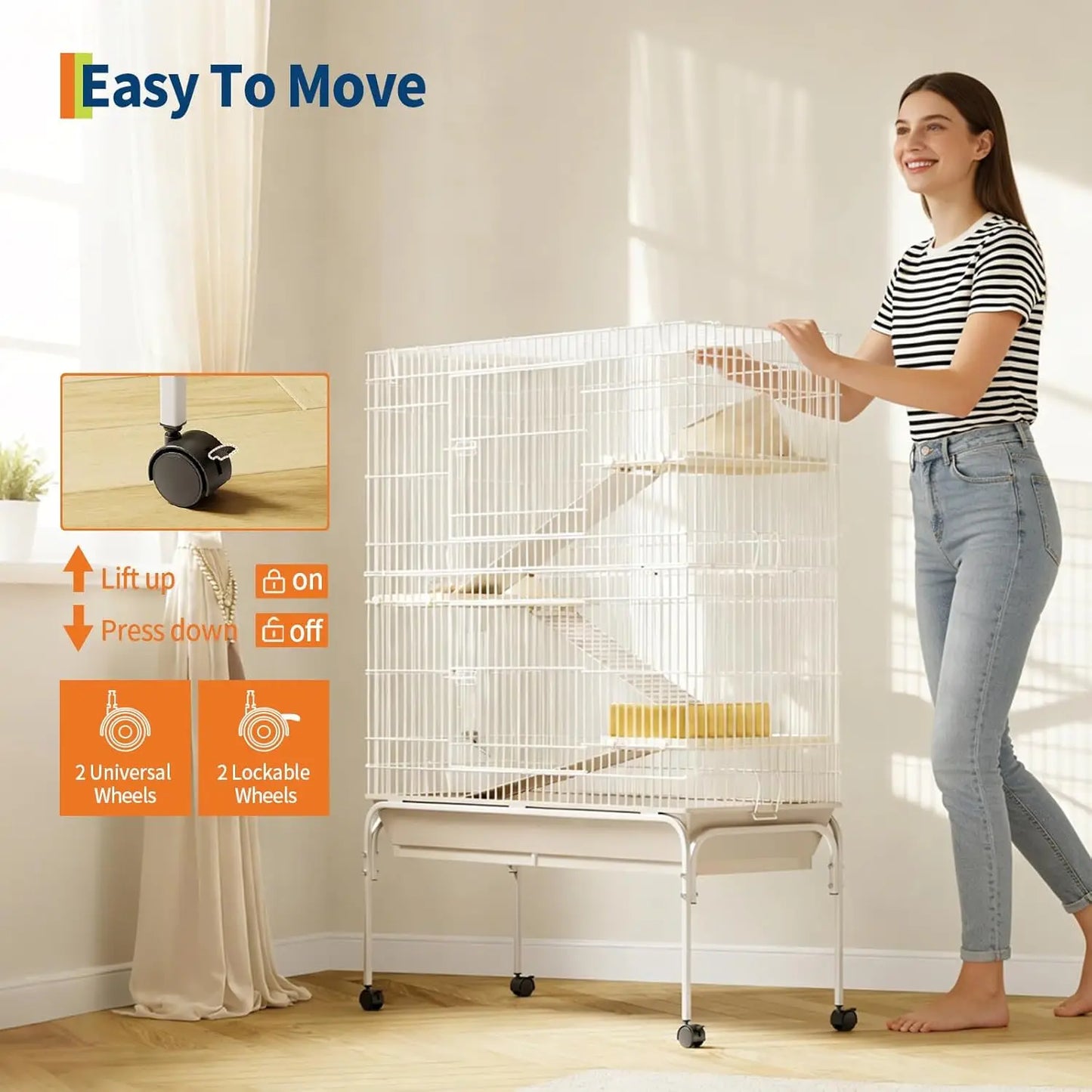 HiMISS 4-Tier Metal Small Animal Cage With Wheels And Ramps