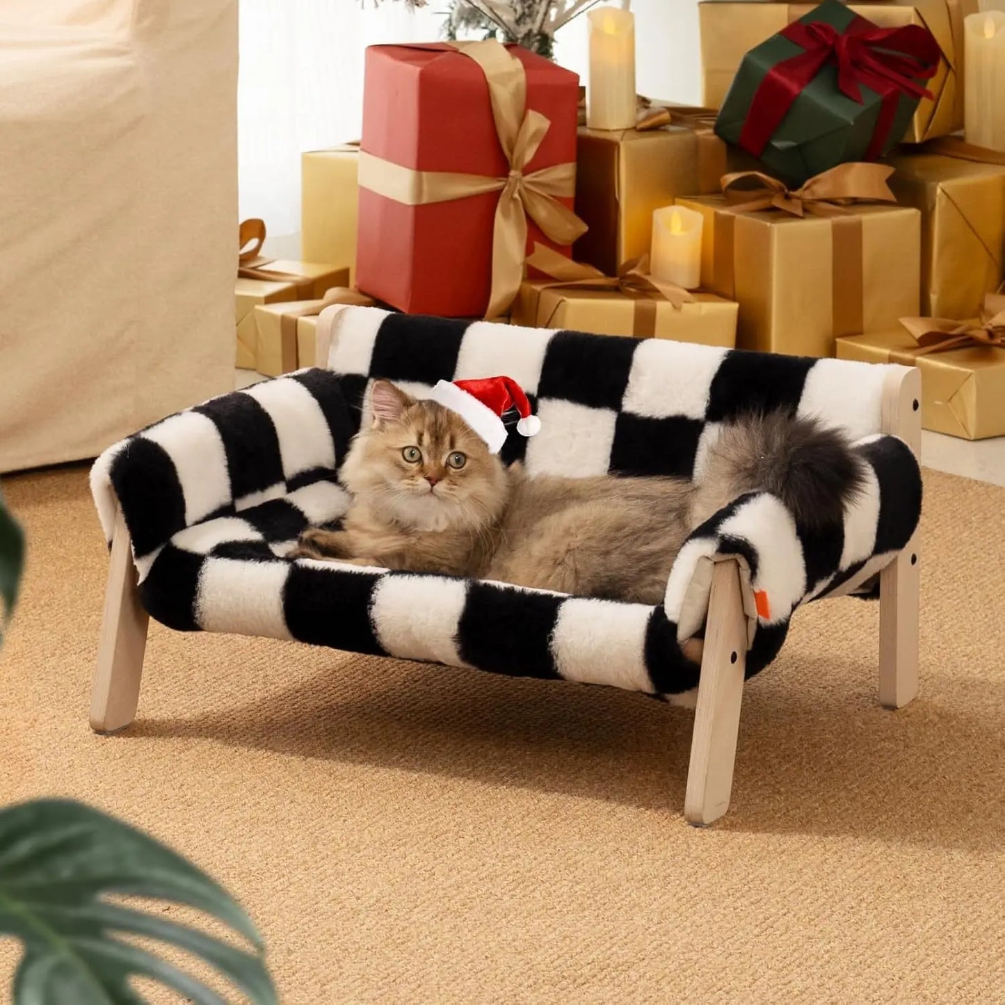 MEWOOFUN Cat Couch Bed Wooden Indoor Elevated Pet Sofa
