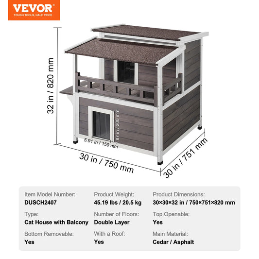 SucceBuy Outdoor Cat House Weatherproof Shelter With Balcony