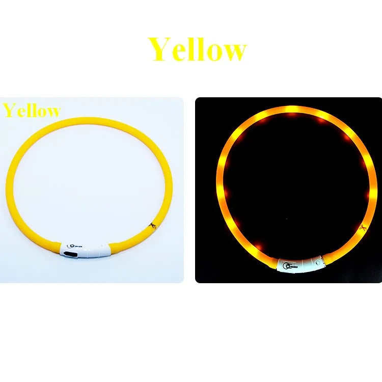 Silicone LED Dog Collar Rechargeable With 3 Modes Night Safety