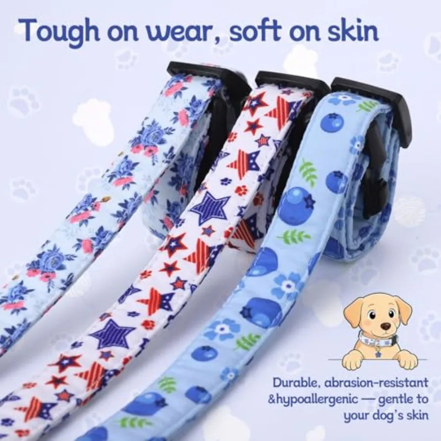 Three Pack Floral Rose Dog Collars Adjustable For All Dogs