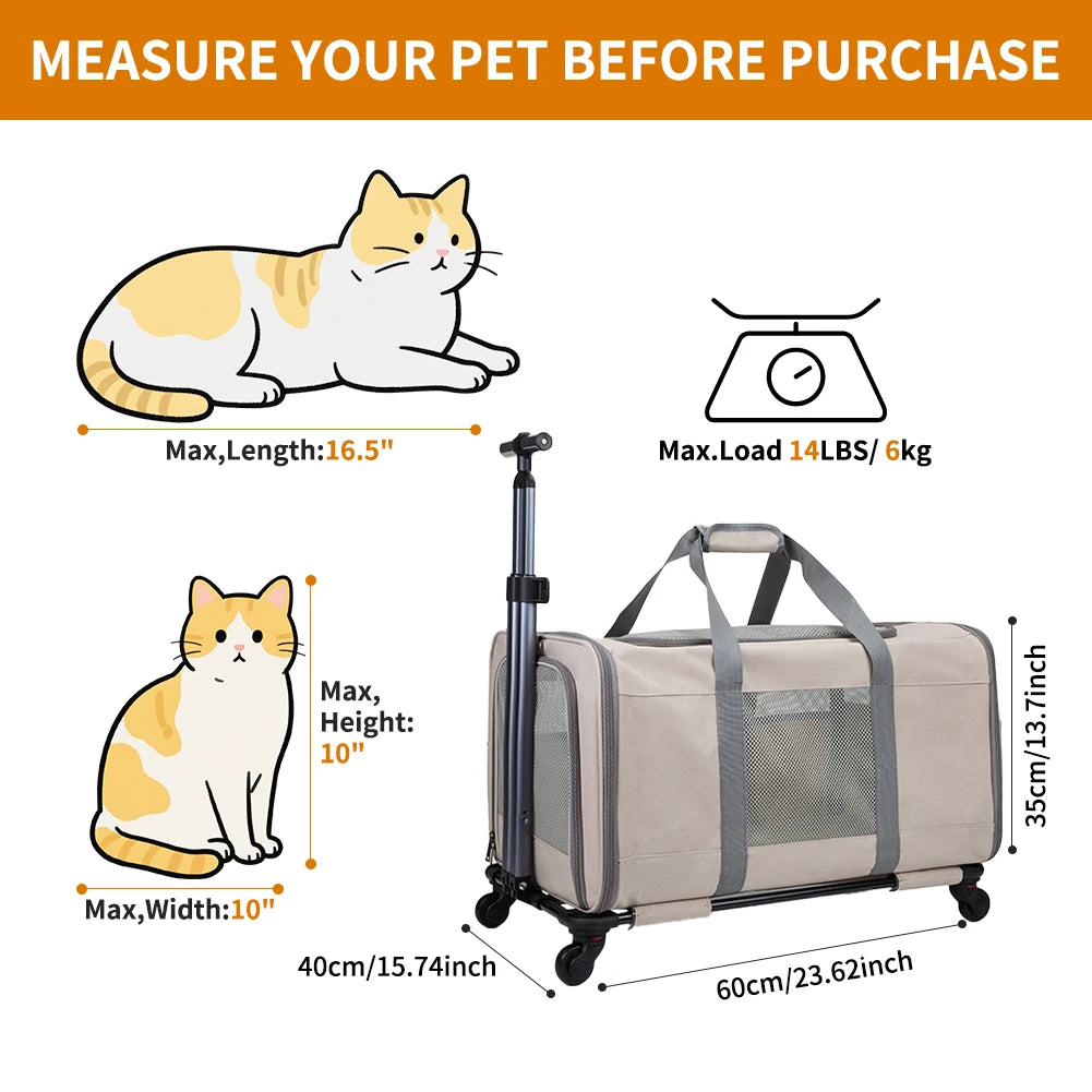 Cat Trolley For Two Cats With Wheels Travel Carrier