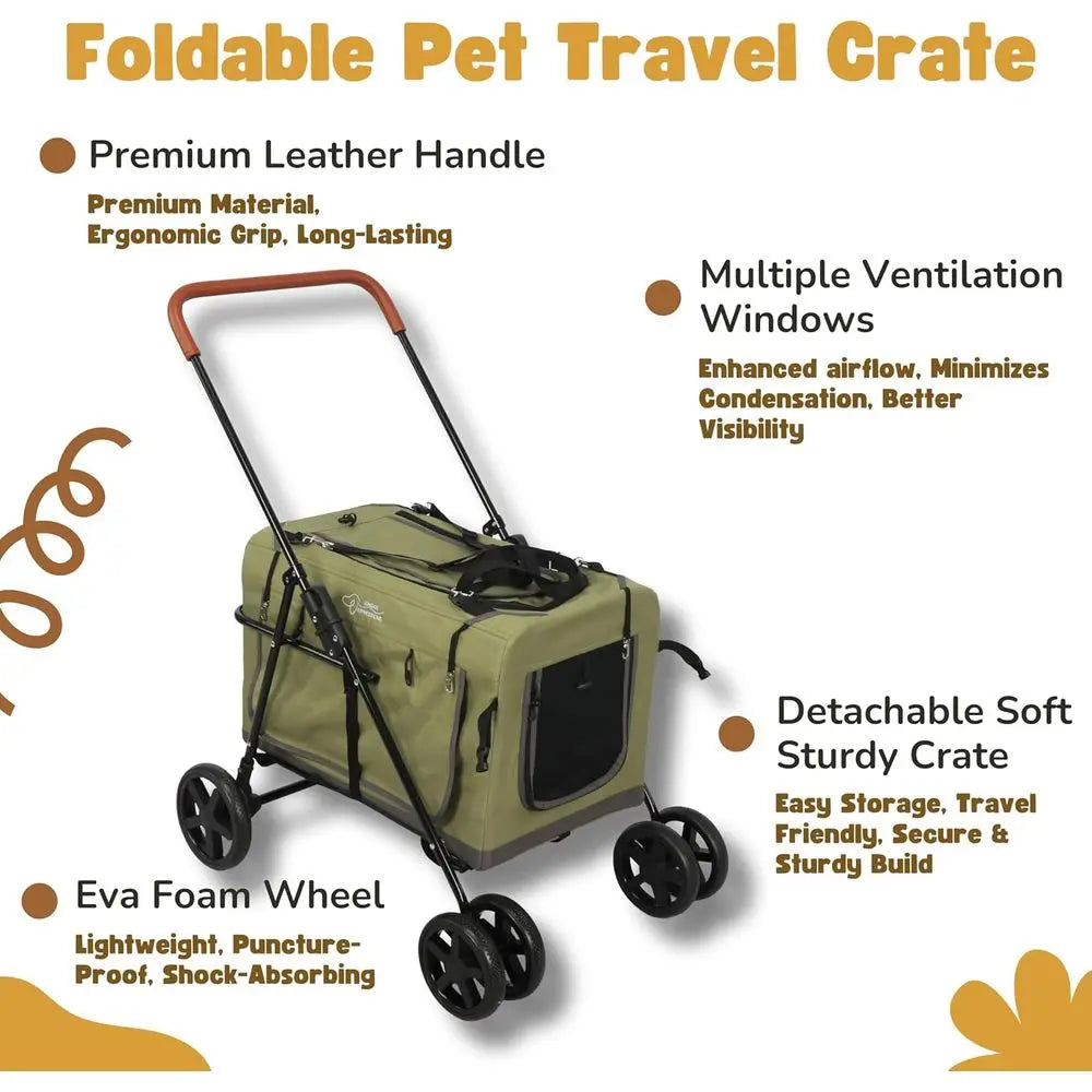 Foldable Pet Stroller with Detachable Carrier for Dogs and Cats