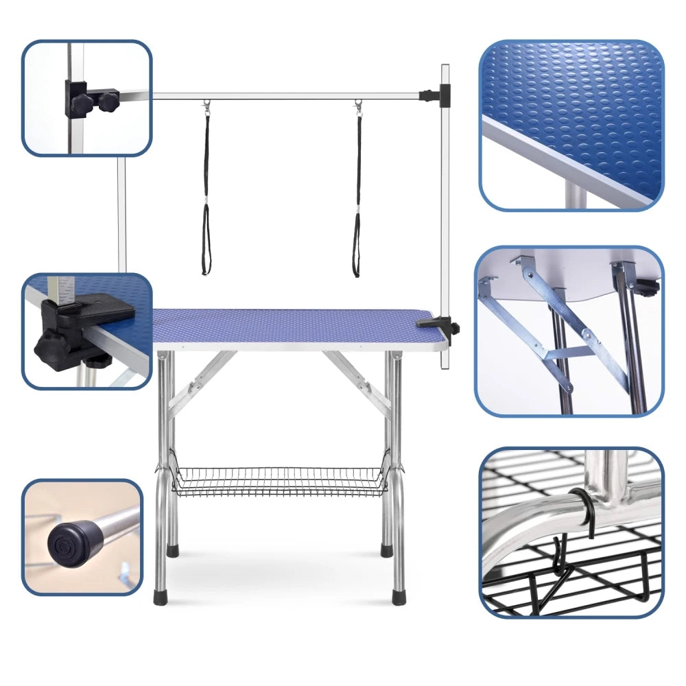 Pet Grooming Table With Adjustable Arm And Clamps Stainless Steel