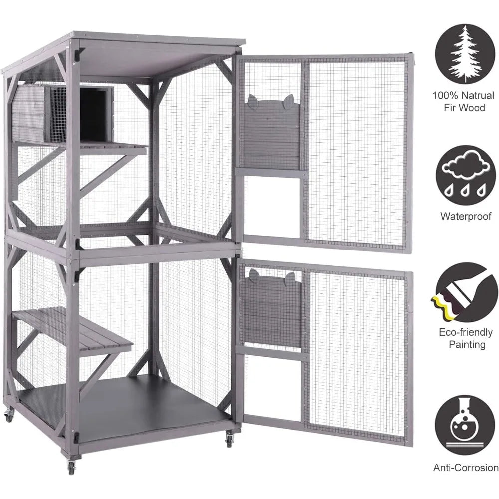 Aivituvin Cat Catio Outdoor Indoor Run Wooden Enclosure On Wheels