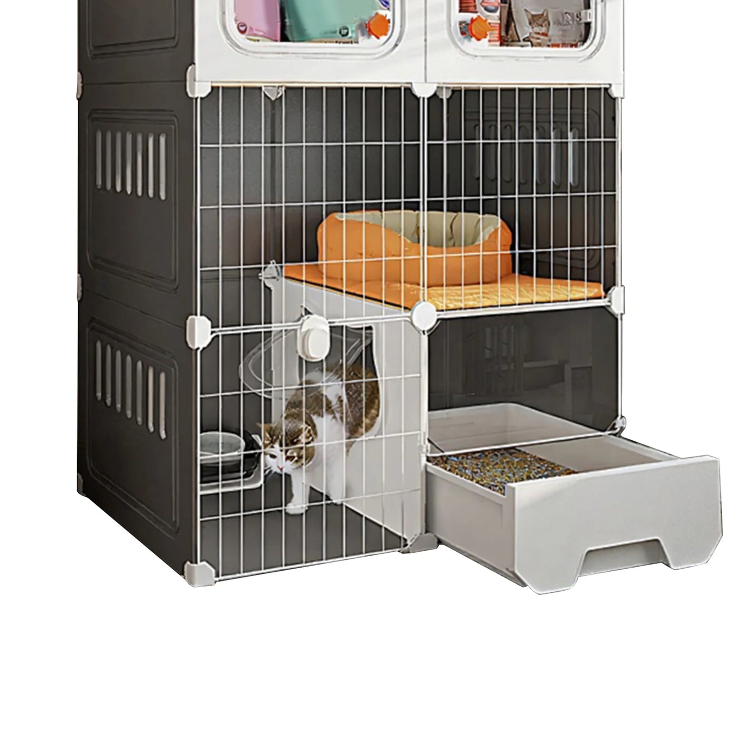 Indoor Cat Cage With Bed DIY Metal Wire Kennel Hammock