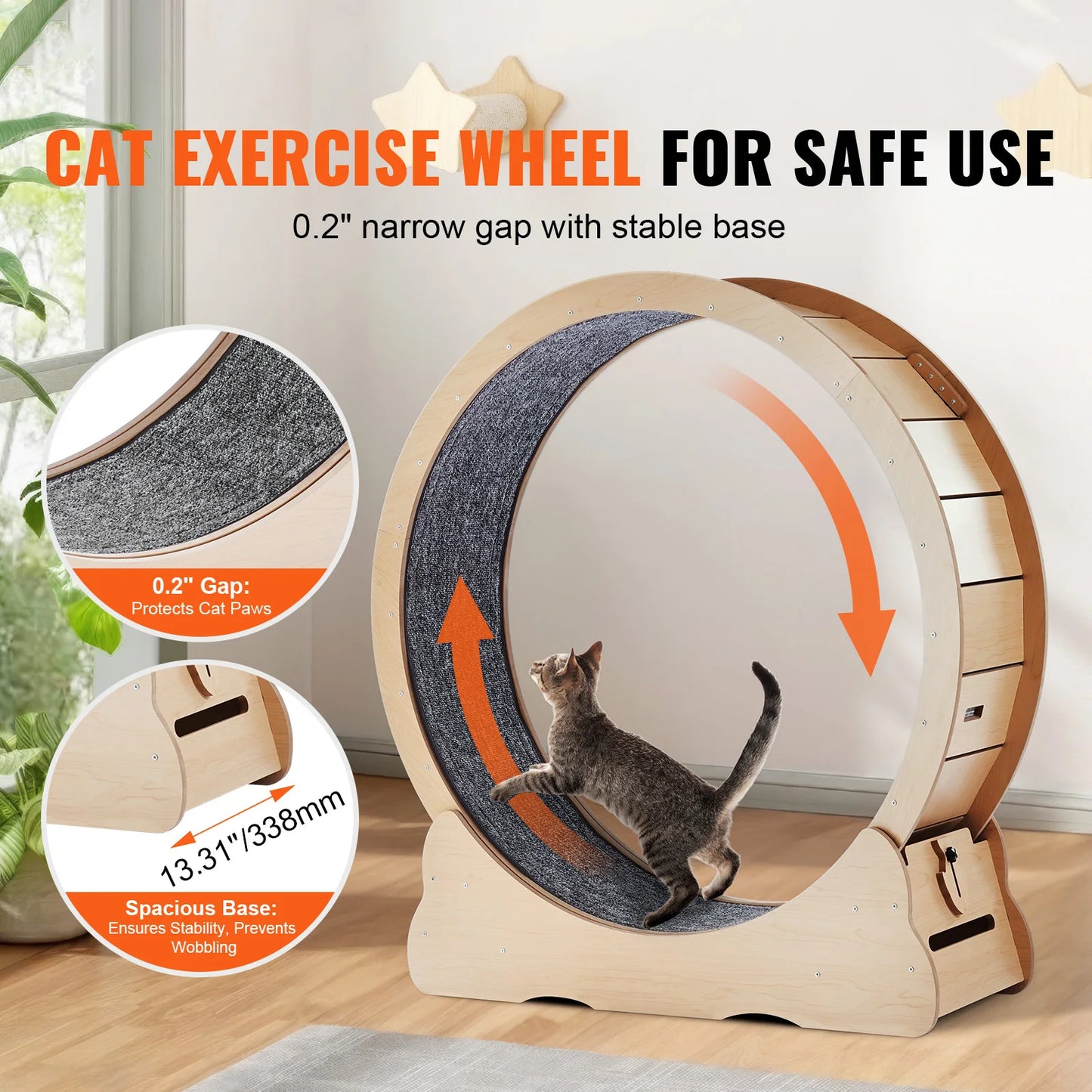 SucceBuy Wooden Cat Exercise Wheel Treadmill for Indoor Cats