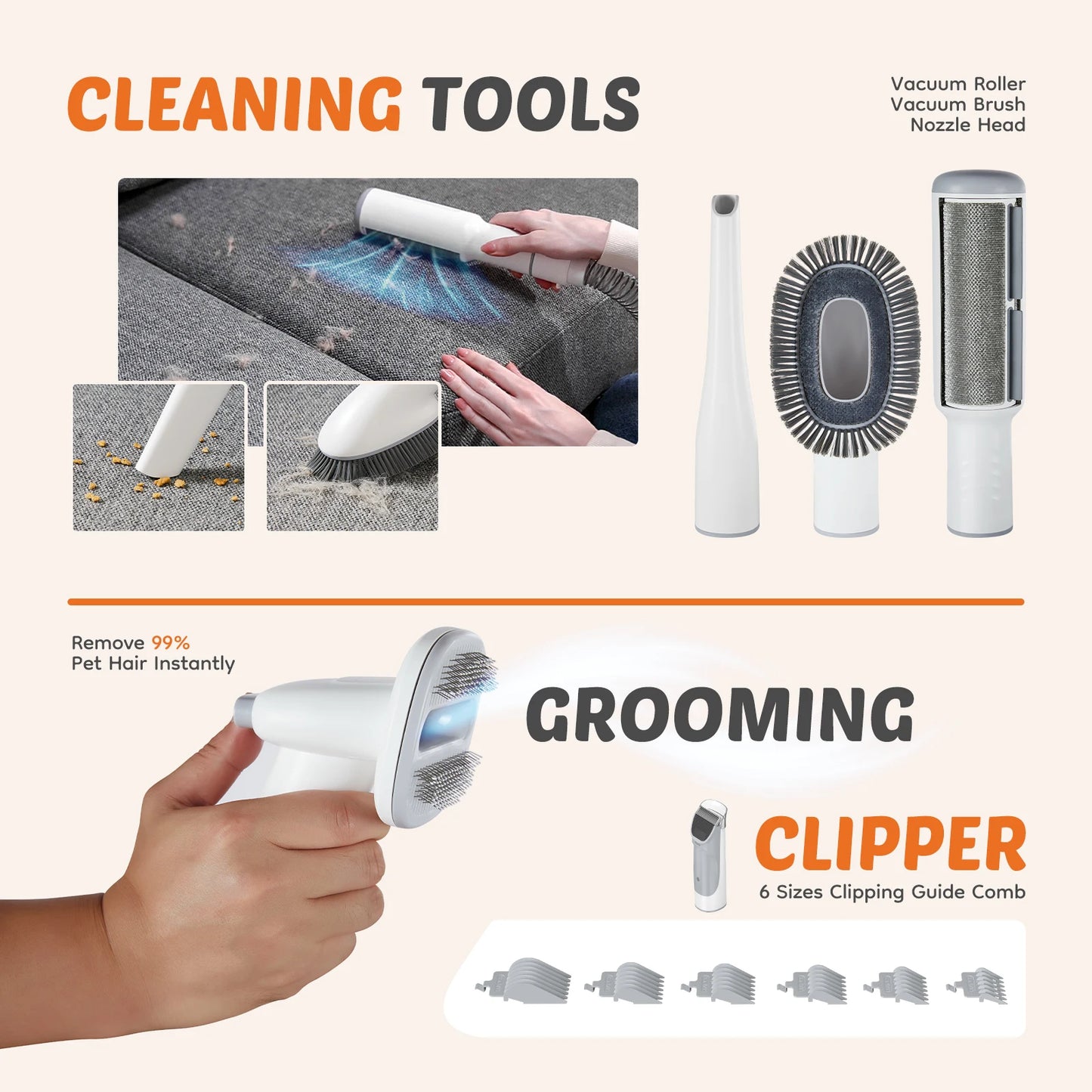 Pet Grooming Vacuum Kit With Cordless Clippers