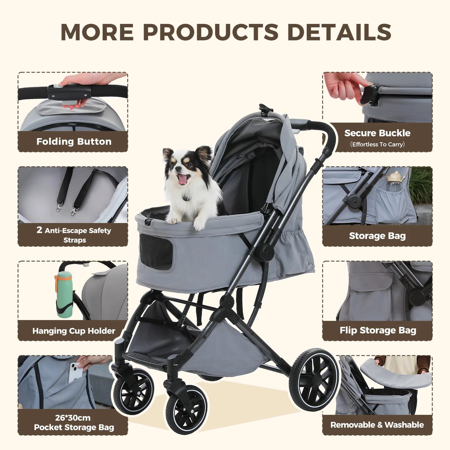 PAWZ Road Foldable Pet Stroller for Small to Medium Dogs