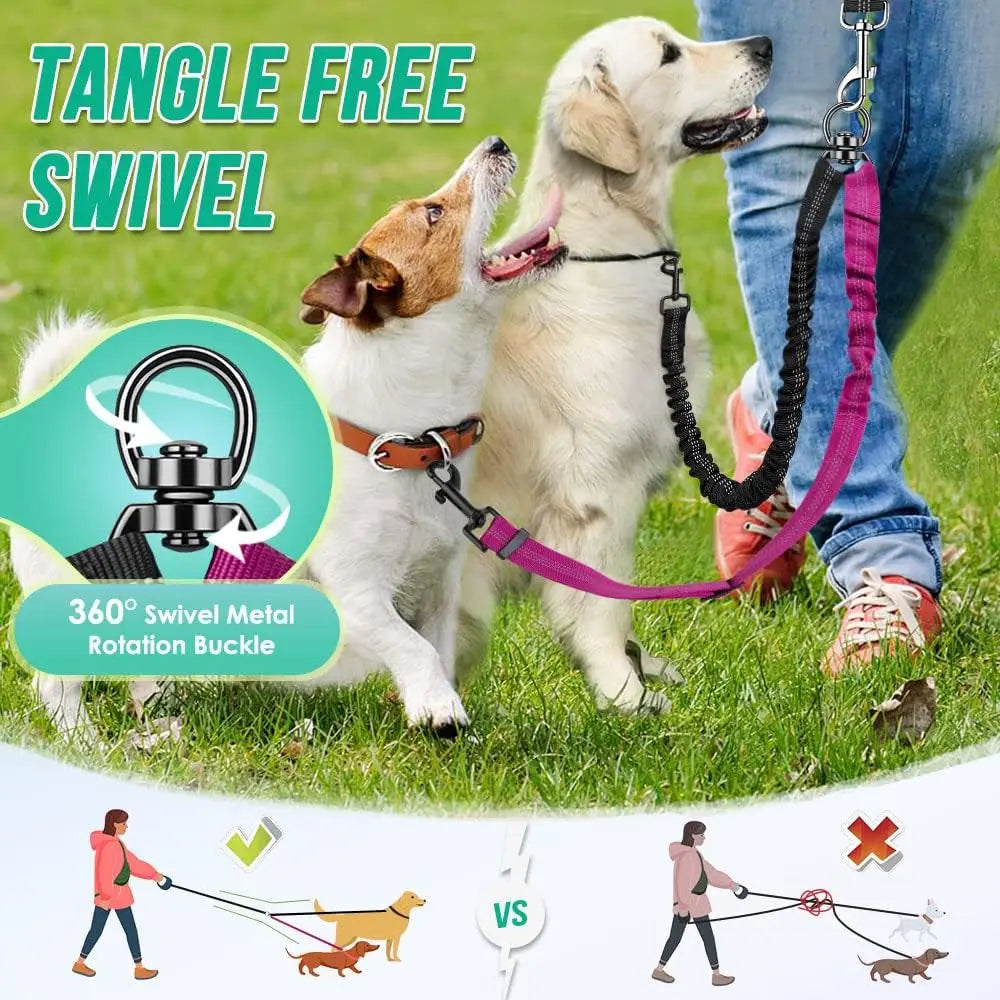 Dual Dog Leash Attachment With Adjustable Shock Absorbing Bungee