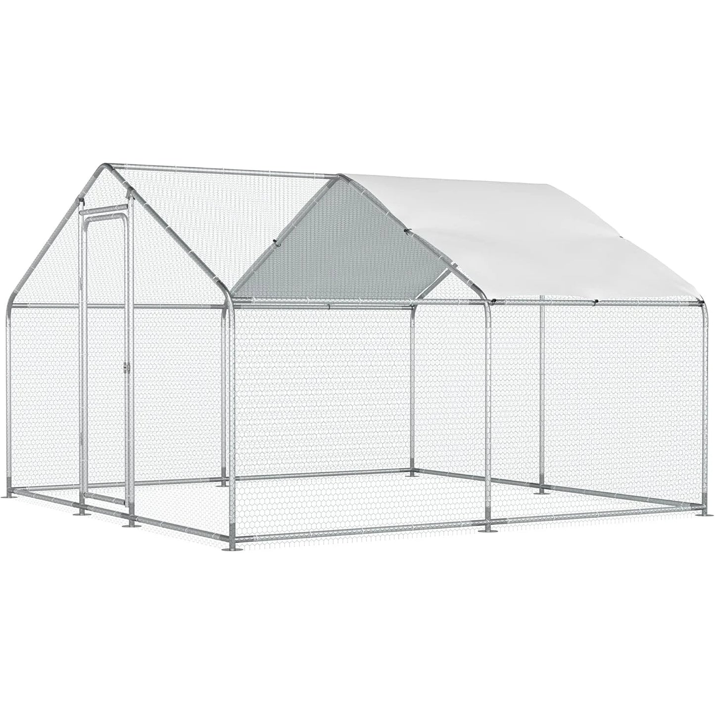 Chicken Coop With Walk In Metal Run Waterproof Cover