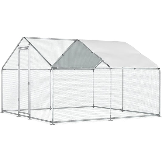 Chicken Coop With Walk In Metal Run Waterproof Cover