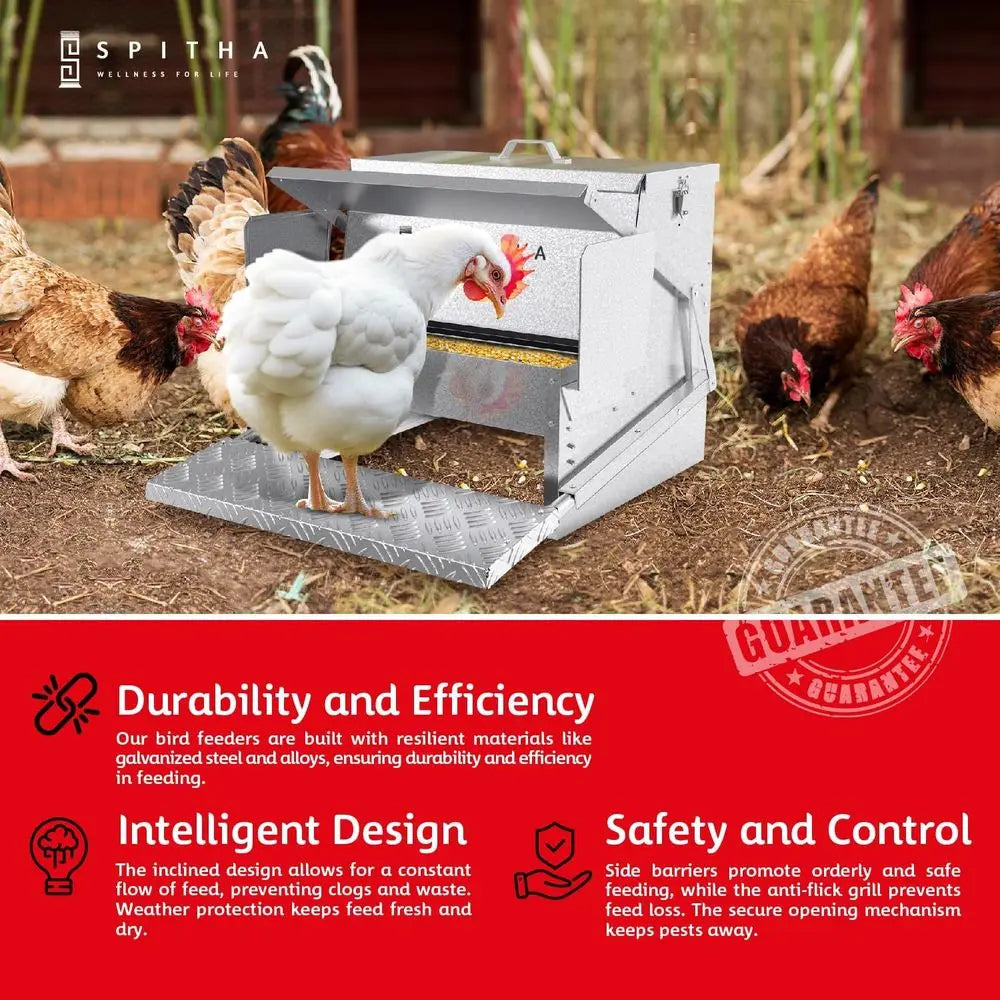 Automatic Chicken Coop Feeder No Waste Steel Poultry Feeder Weatherproof