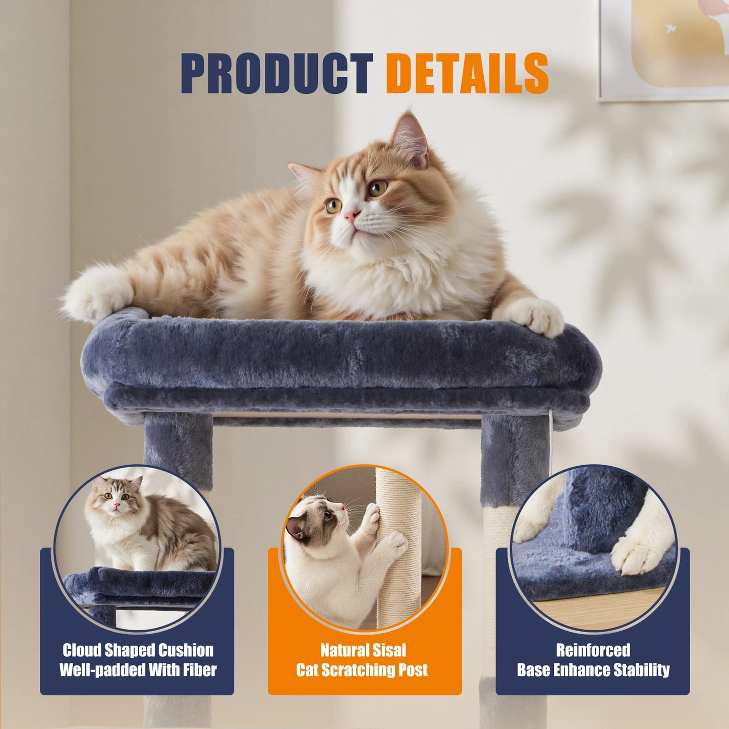 JHK Cat Tree Tall Multi Cat Climbing Tower With Sisal Posts For Indoor Cats