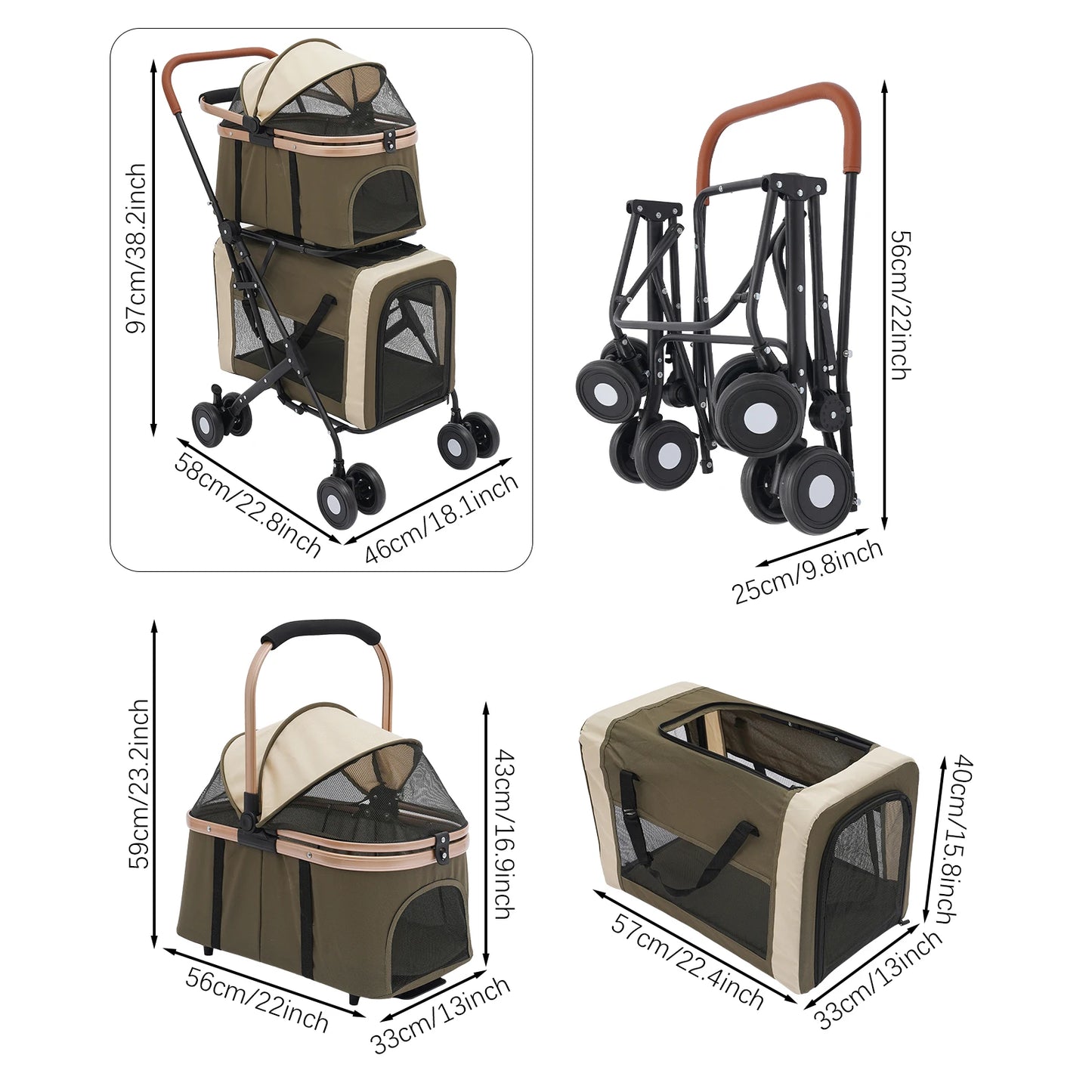 Bymaocar Foldable Pet Stroller For Travel With Sunshade Cushions