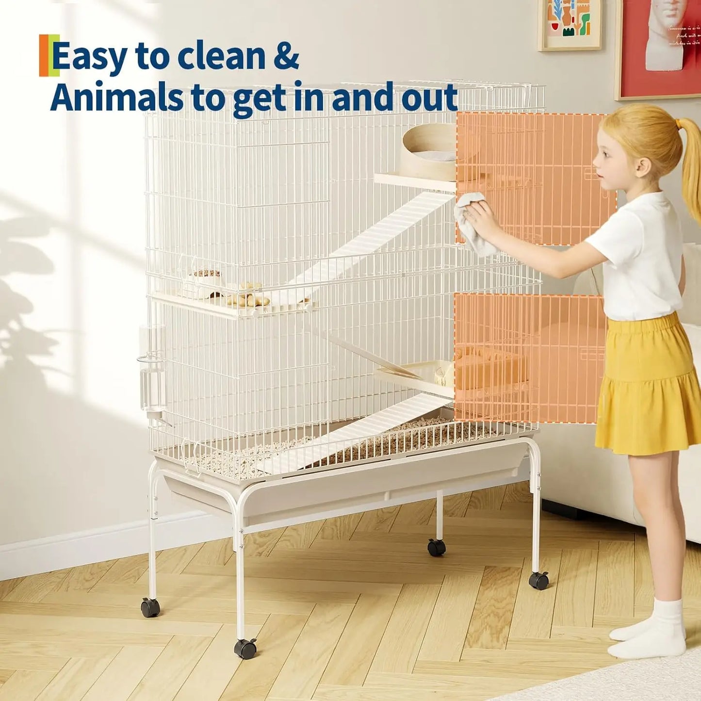 HiMISS 4-Tier Metal Small Animal Cage With Wheels And Ramps
