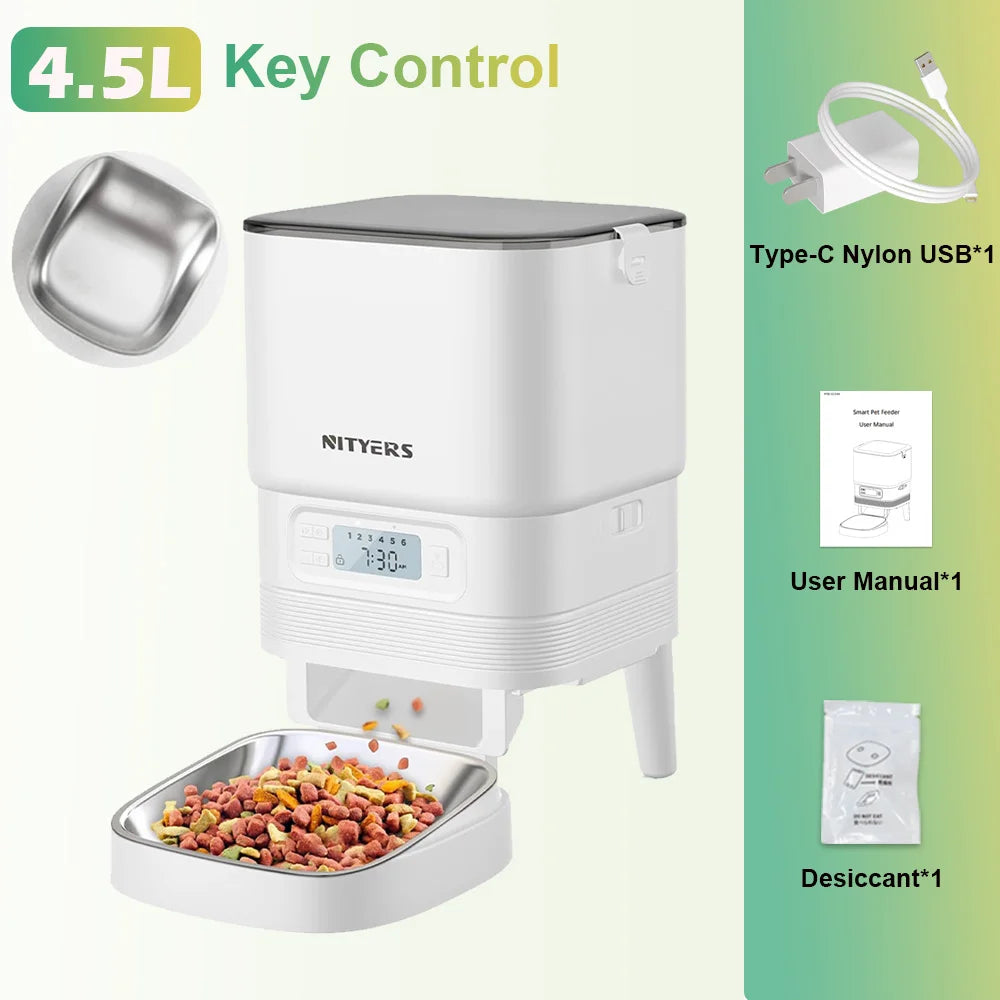 Nityers Automatic Cat Feeder With Timer Stainless Steel Bowl