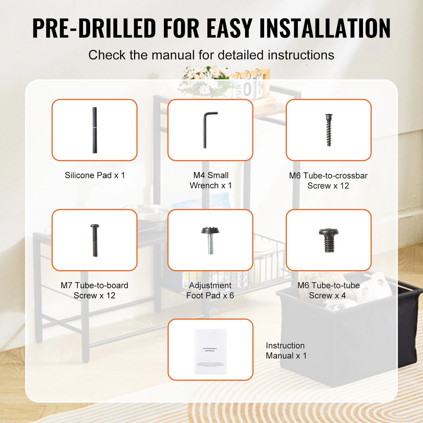 VEVOR Elevated Pet Feeding Station With Storage Bowls