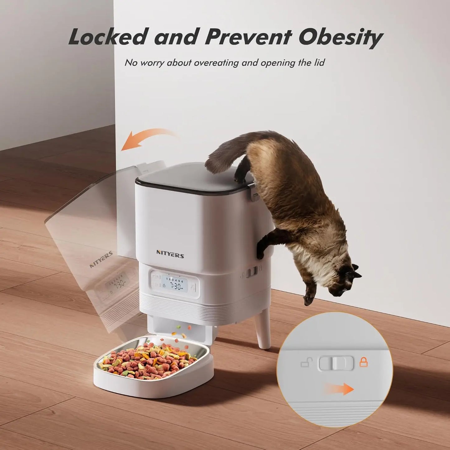 Nityers Automatic Cat Feeder With Timer Stainless Steel Bowl