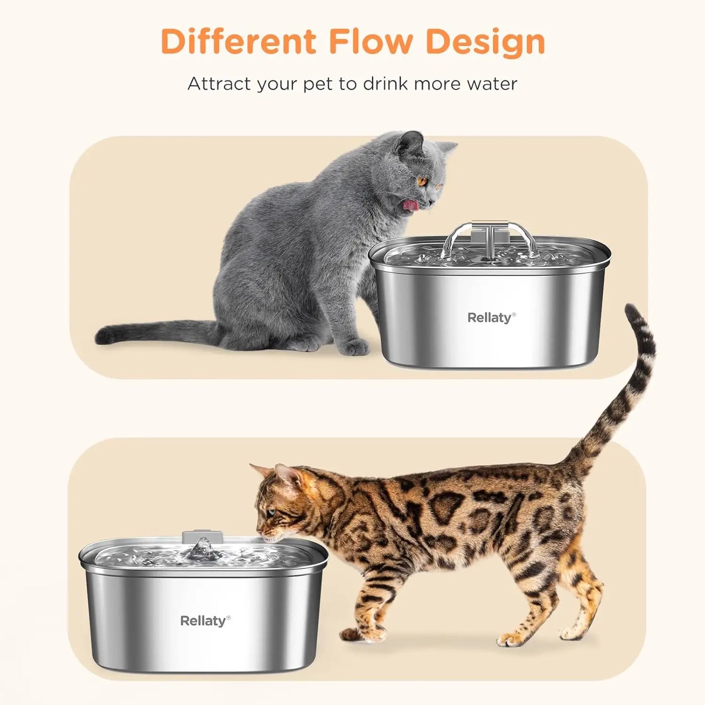 Stainless Steel Water Fountain with Filter for Cats and Dogs