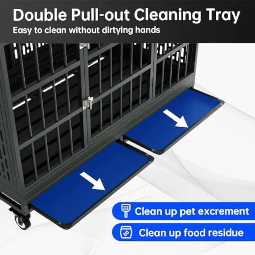 Heavy-Duty Folding Dog Crate With Wheels For Large Dogs