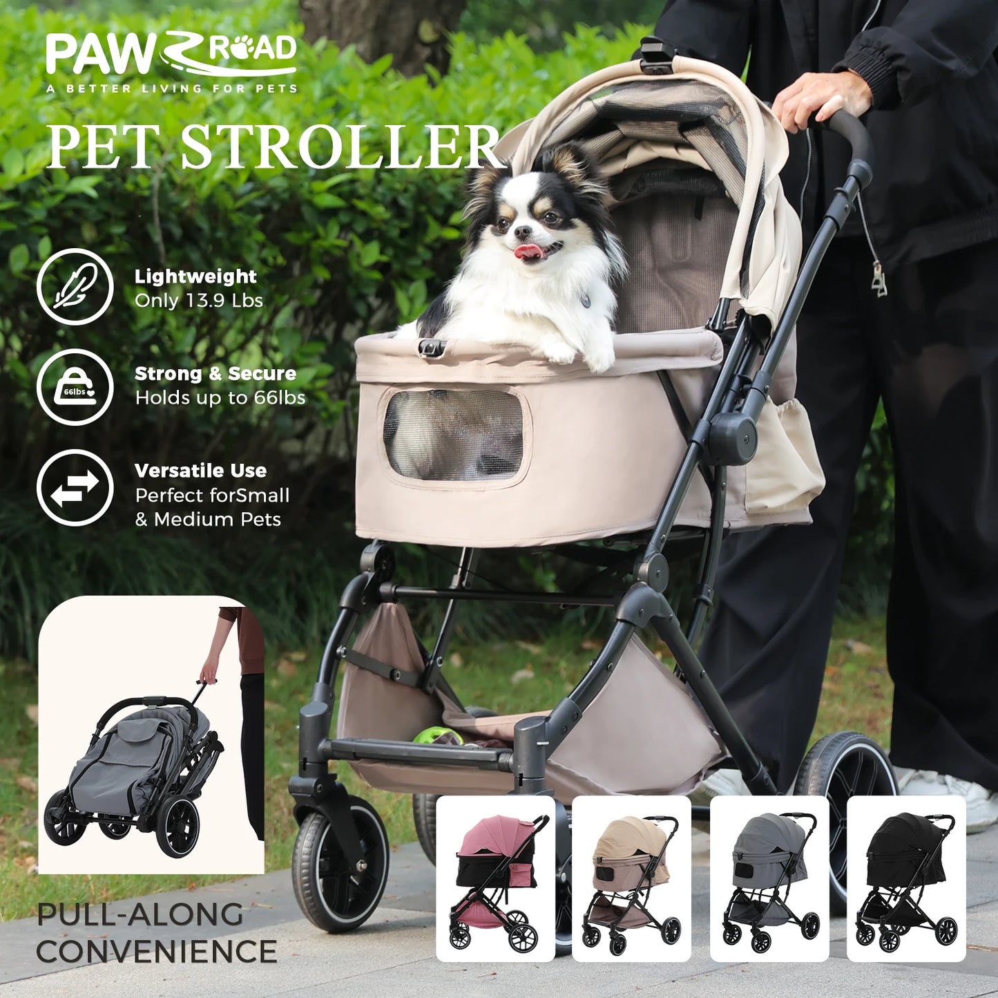 PAWZ Road Foldable Pet Stroller for Small to Medium Dogs