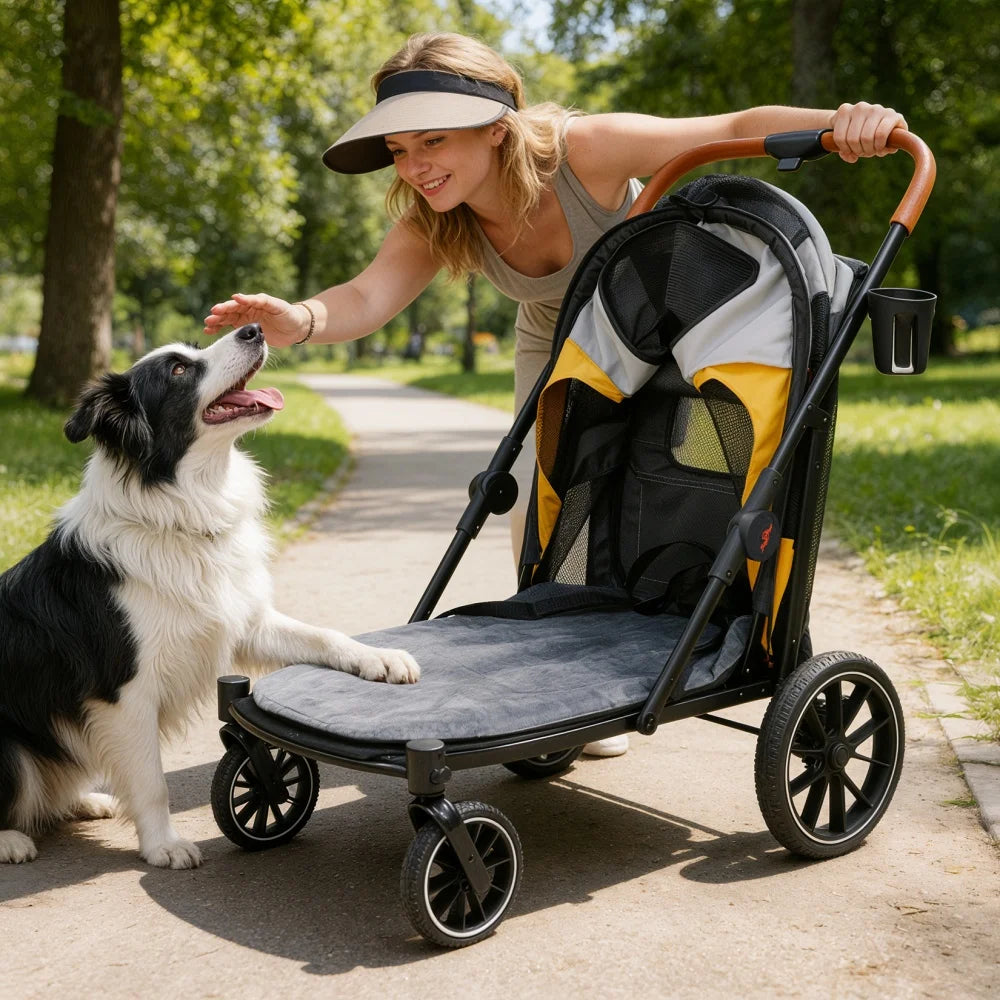 Foldable Dog Stroller Carrier Cup Holder 4 Wheel Jogger 42kg
