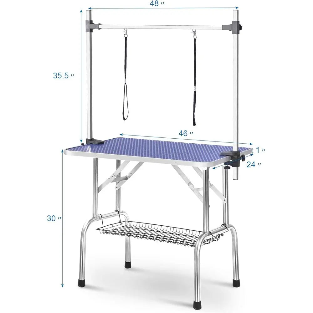 Heavy Duty Folding Dog Grooming Table With Adjustable Arm And Storage