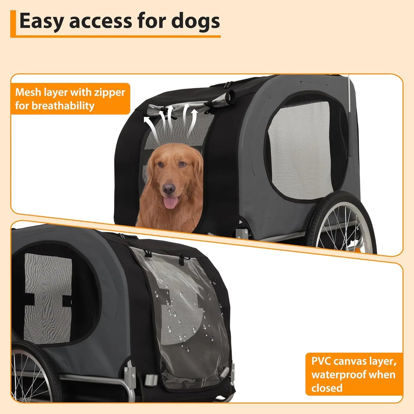 HiMISS Steel Dog Bike Trailer With Universal Coupler And Foldable Cart