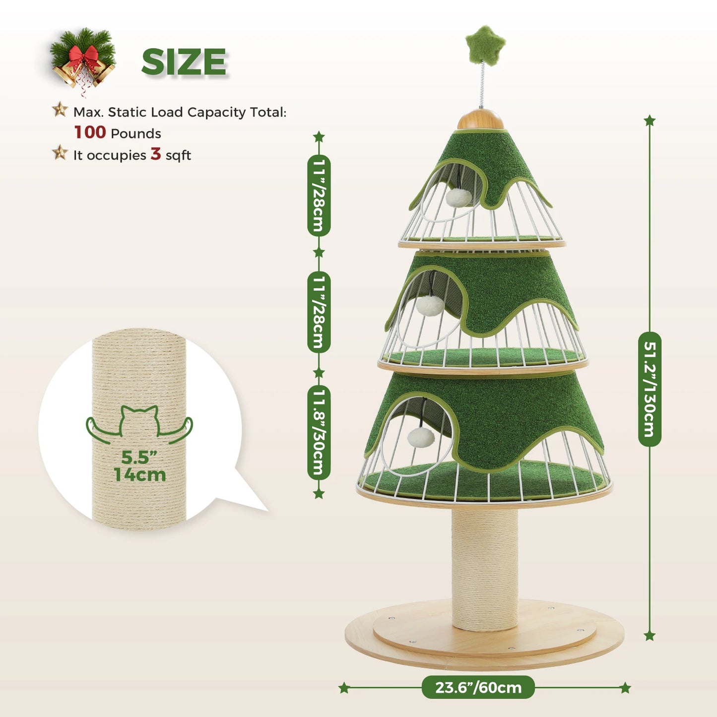 PAWZ Road Christmas Cat Tree Modern Tower With Thick Scratch Post